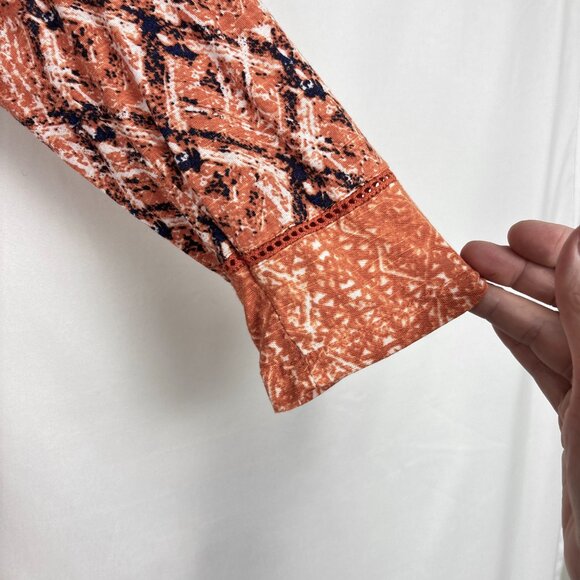 Max Jeans‎ Boho Tunic Top Women’s Medium Rust Orange Diamond Print Tassel Tie - Picture 6 of 16